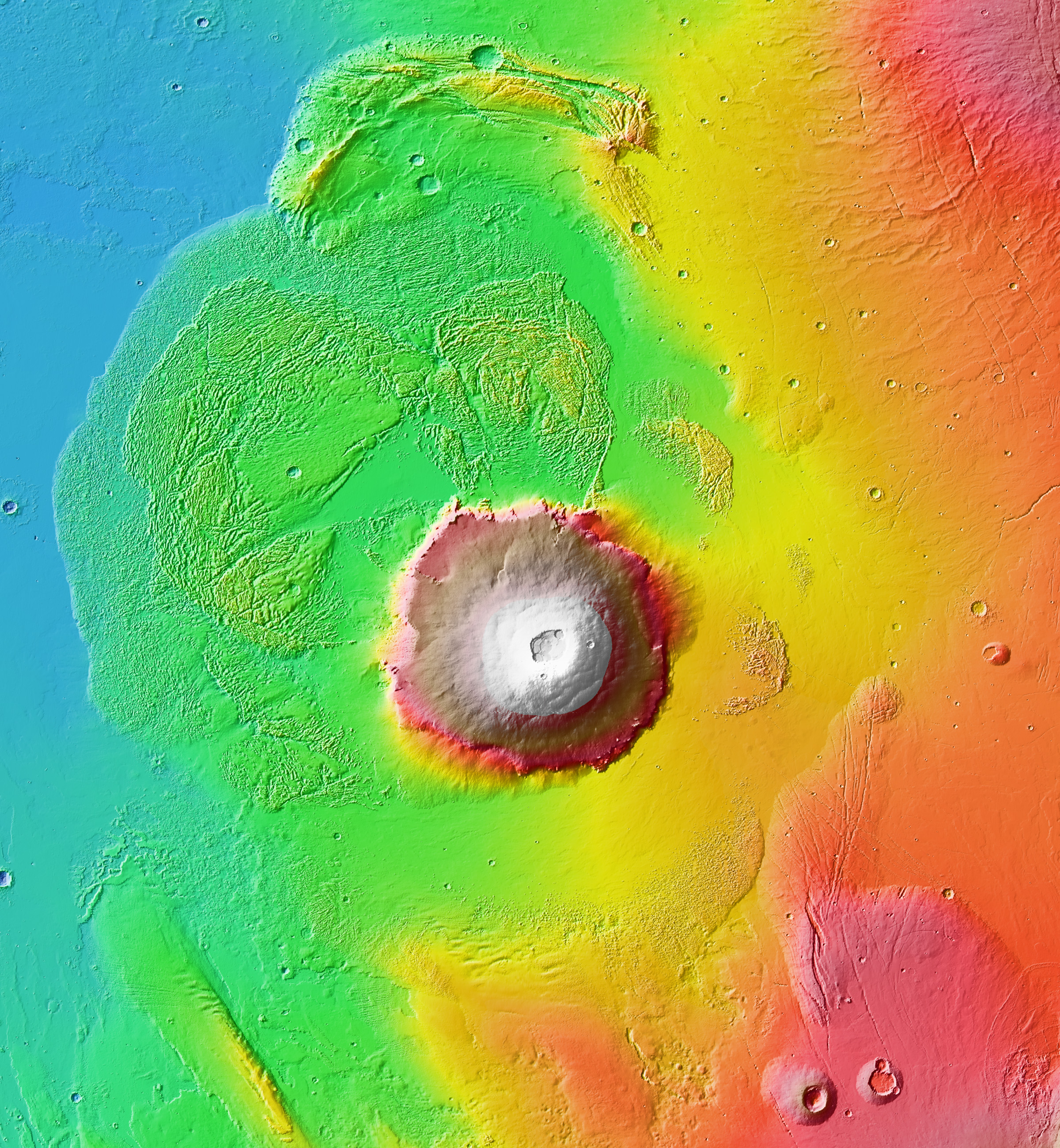 来自 Wikipedia:File:Olympus Mons aureole MOLA zoom 64.jpg，公共领域作品